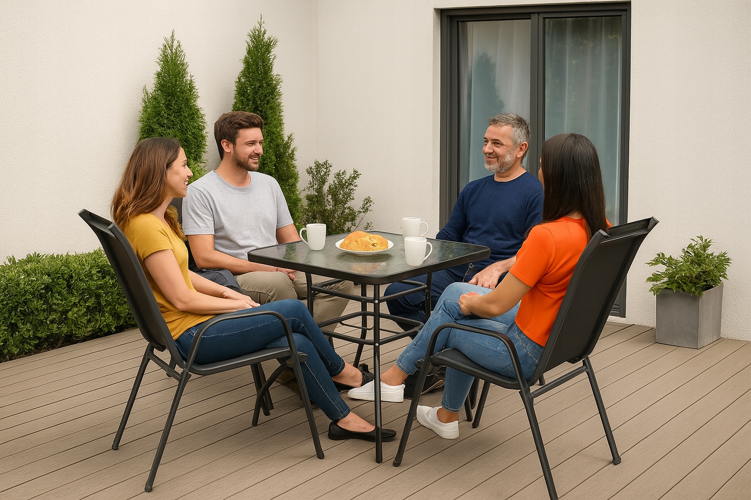 Zestaw Mebli Ogrodowych Balkon Taras Komplet Stół Szklany 80x80 4x Krzesła