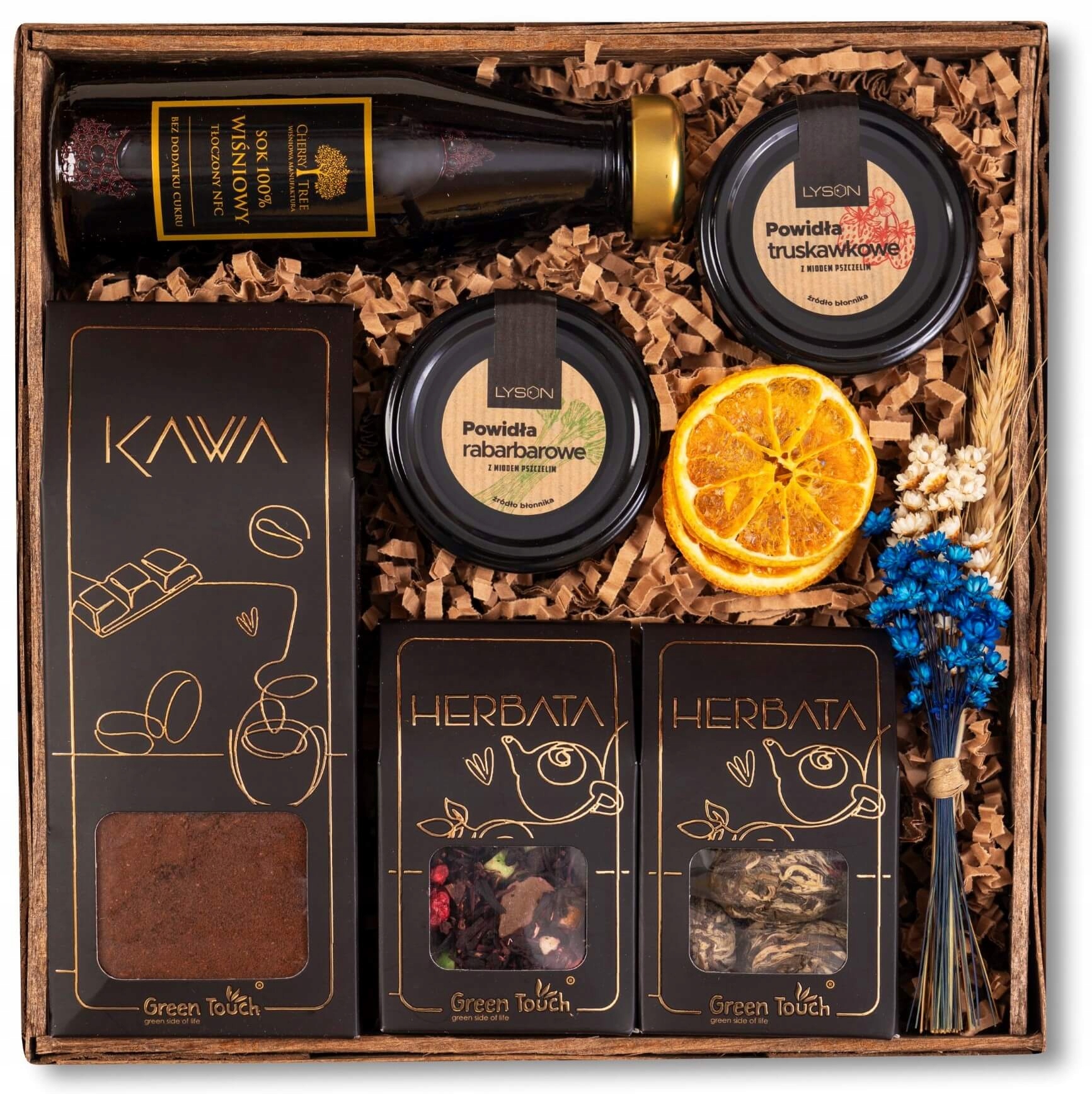 Levně Dárkový Koš Sada Kvetoucích Čajů Káva Šťáva Povidla Květiny dárek