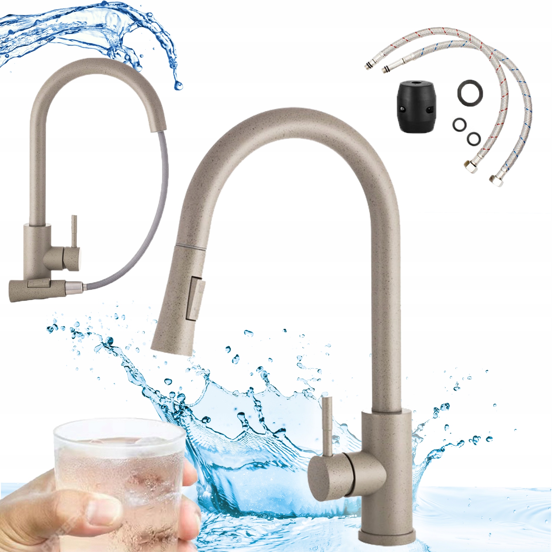 Dřezová Kuchyňská Baterie Béžová S Vytahovací Sprcha Slim Kohout