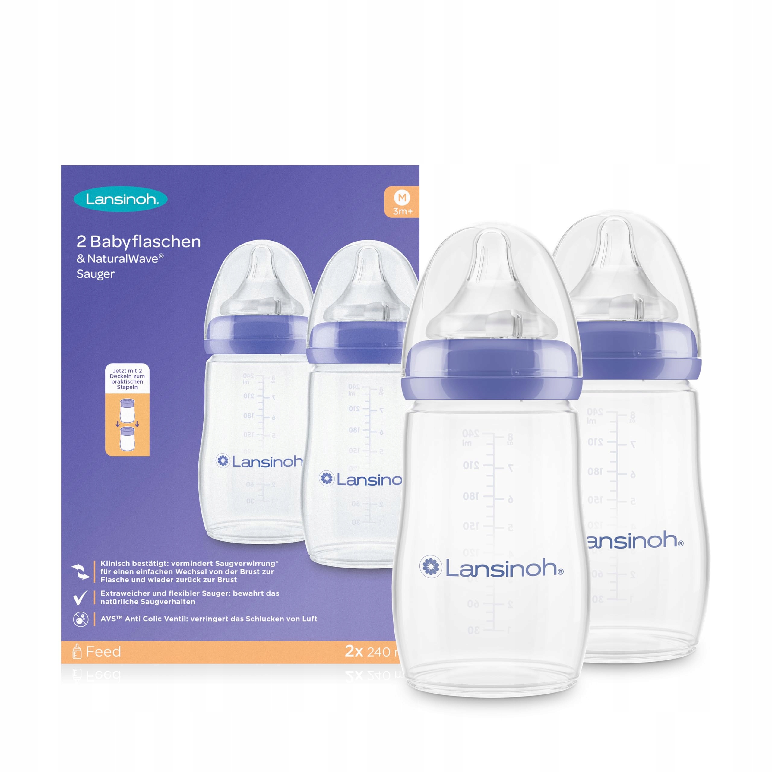 LANSINOH Butelki Dla Niemowląt NaturalWave 240ml Zestaw 2 Sztuki
