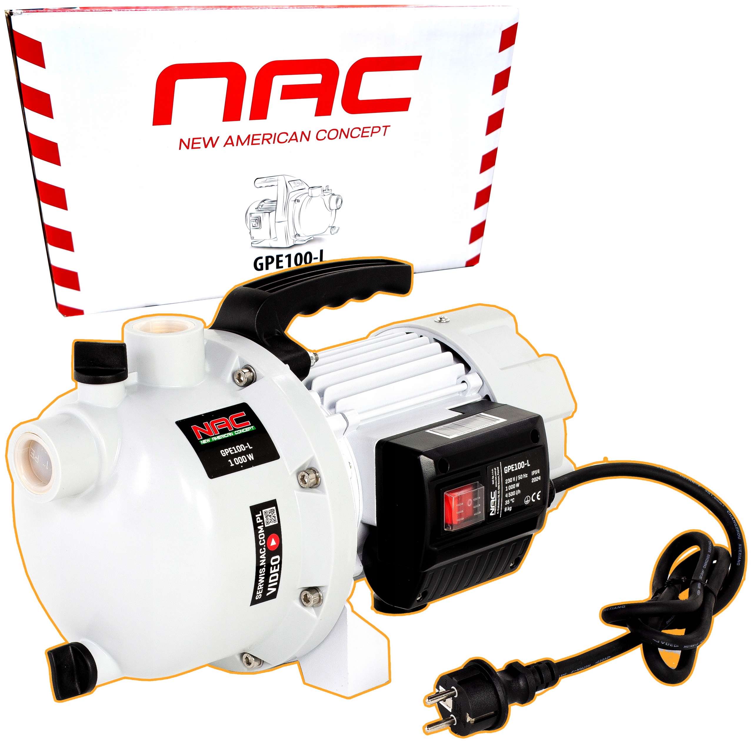 Pompa ogrodowa do wody Nac GPE100-L 1000W 4500 l/h 2,8bar 1"