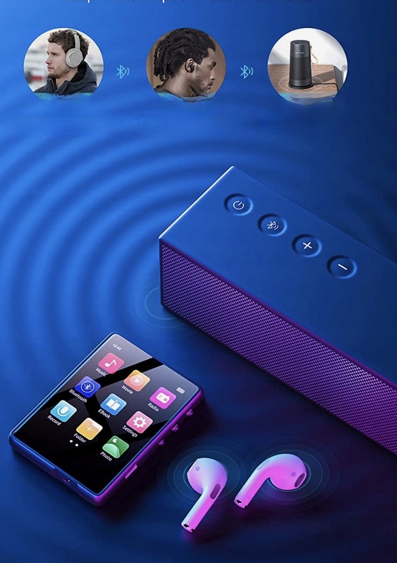 ODTWARZACZ MP3 32GB SPORT BLUETOOTH, SŁUCHAWKI, RADIO, MP4 HiFi dotykowy Kolor czarny