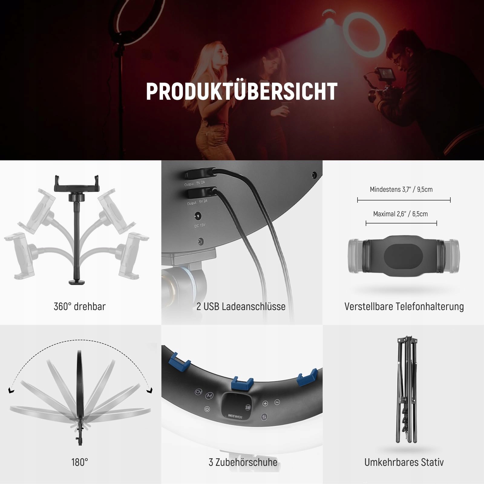 NEEWER 19" LAMPA PIERSCIENIOWA RGB LED Ring Light Uchwyt do Telefonu — miniatura 6