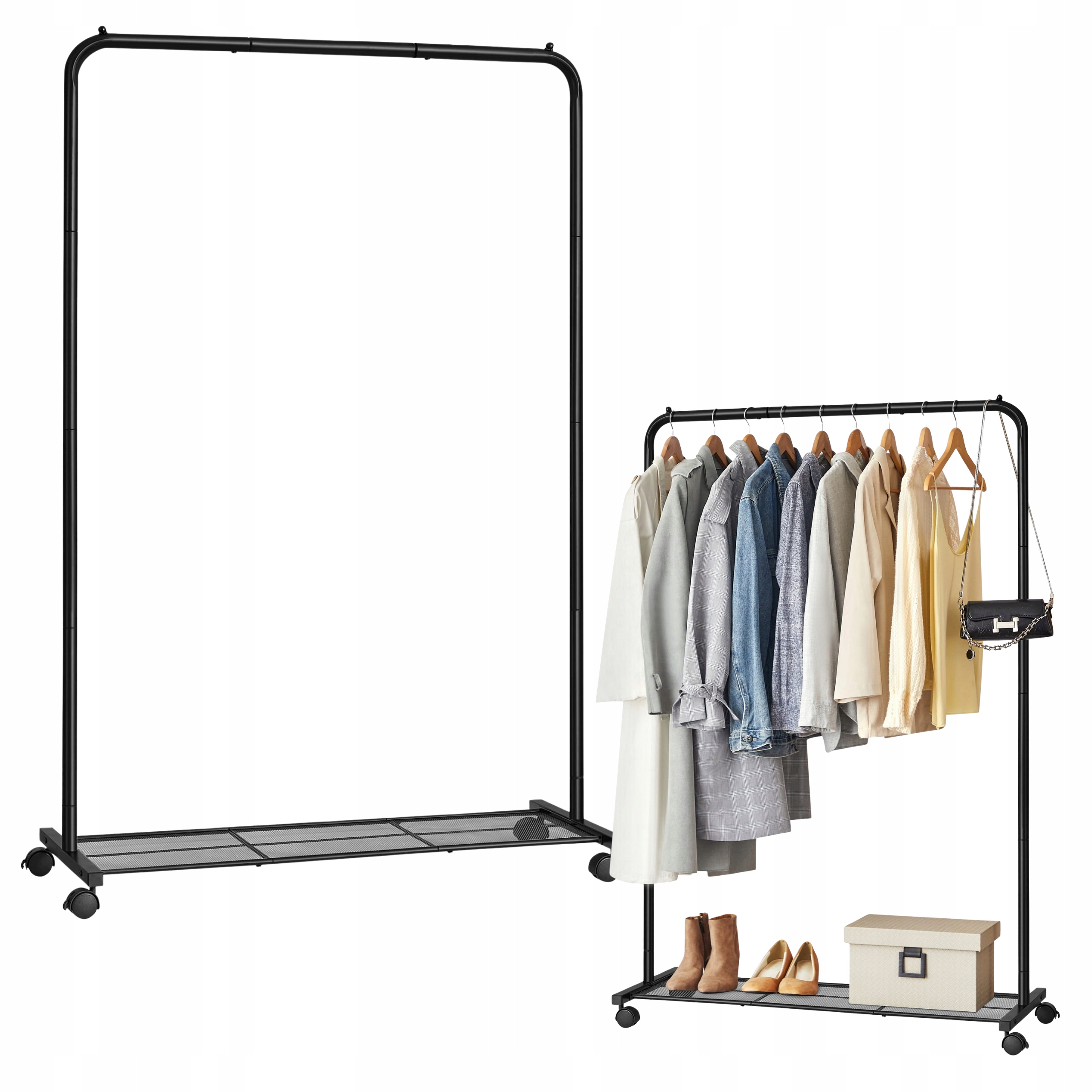 Věšák na oblečení na kolečkách Mobilní s policí Pevný Prostorný Kov Černý