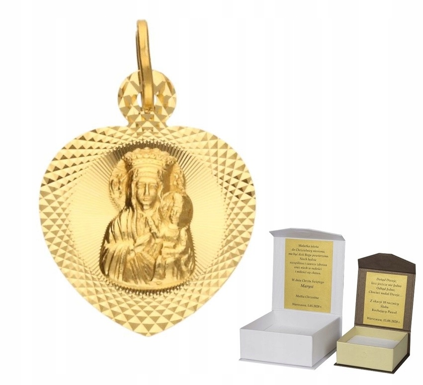 Zlatý Medailonek Panna Maria Čenstochovská Křest Svaté Přijímání Zlato pr. 585 MZ3