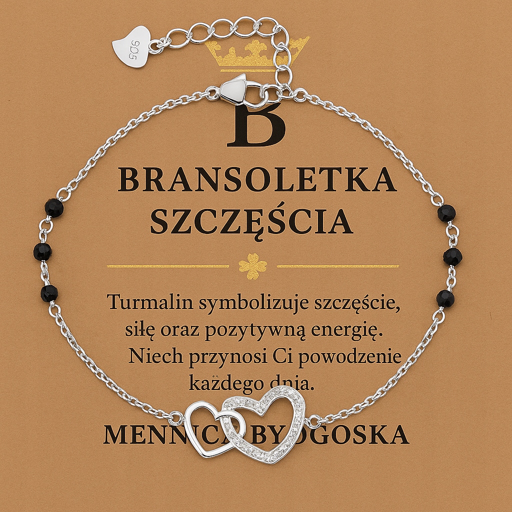 Stříbrný ochranný náramek pro štěstí, černý turmalín, přírodní kámen