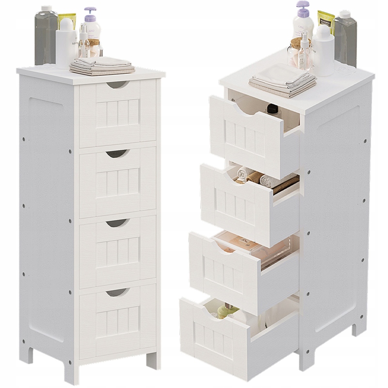 Koupelnová Skříňka Úzký Sloupek Regál Bílý Se Zásuvkami, Skandinávská Police