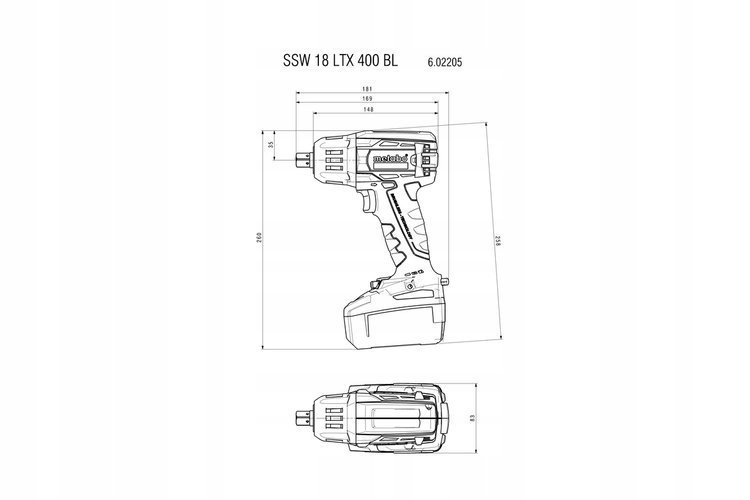 Metabo Zakrętak udarowy SSW 18 LTX 400 BL MetaBox Rodzaj silnika silnik bezszczotkowy