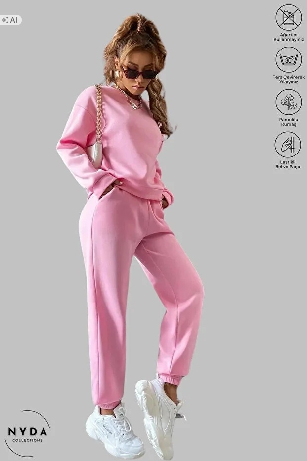 Měkký Růžový Teplákovka Komplet S Elastickými Manžetami XL 5IA