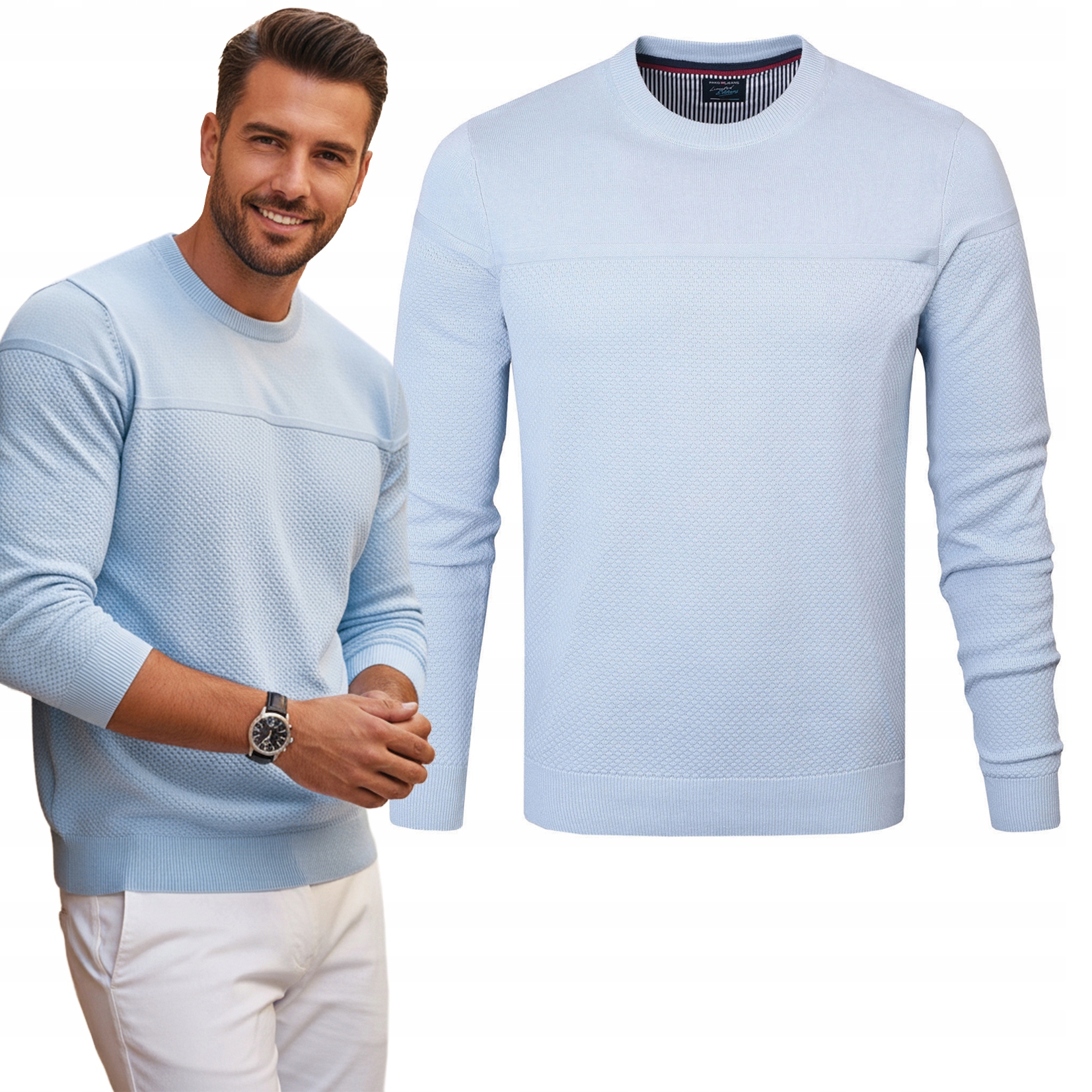 Elegantní pánský svetr Klasický Modrý Bavlněný XXXL Pako Jeans
