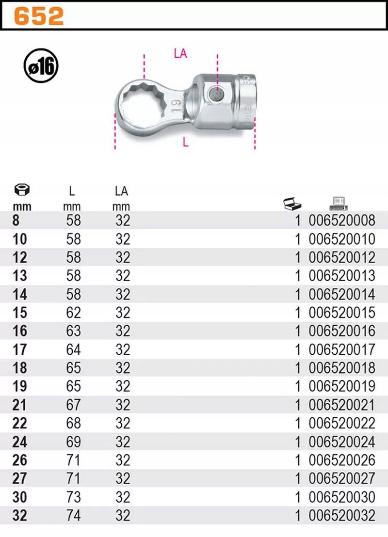 Głowica z kluczem oczkowym do pokręteł z trzpieniem 16mm 32mm Marka Beta