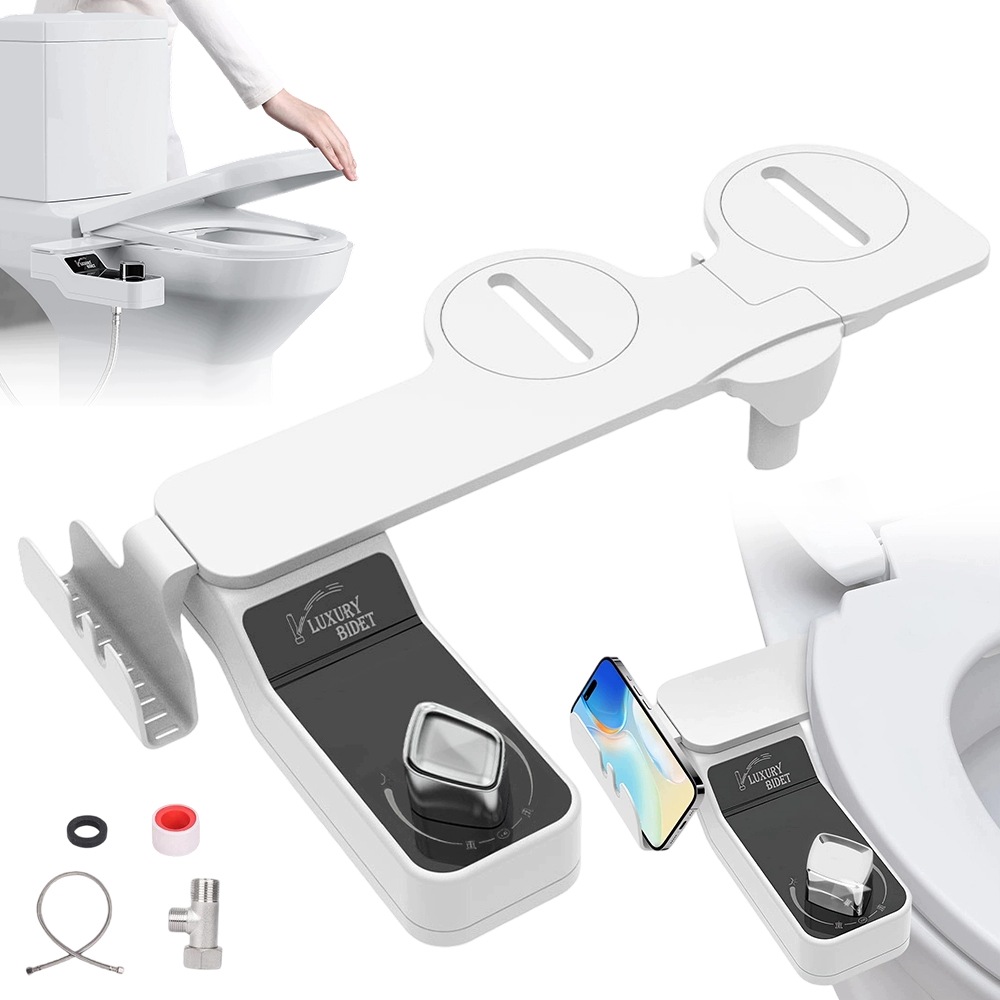 Sedací bidet 2 zatahovací trysky s držákem na telefon a regulací tlaku