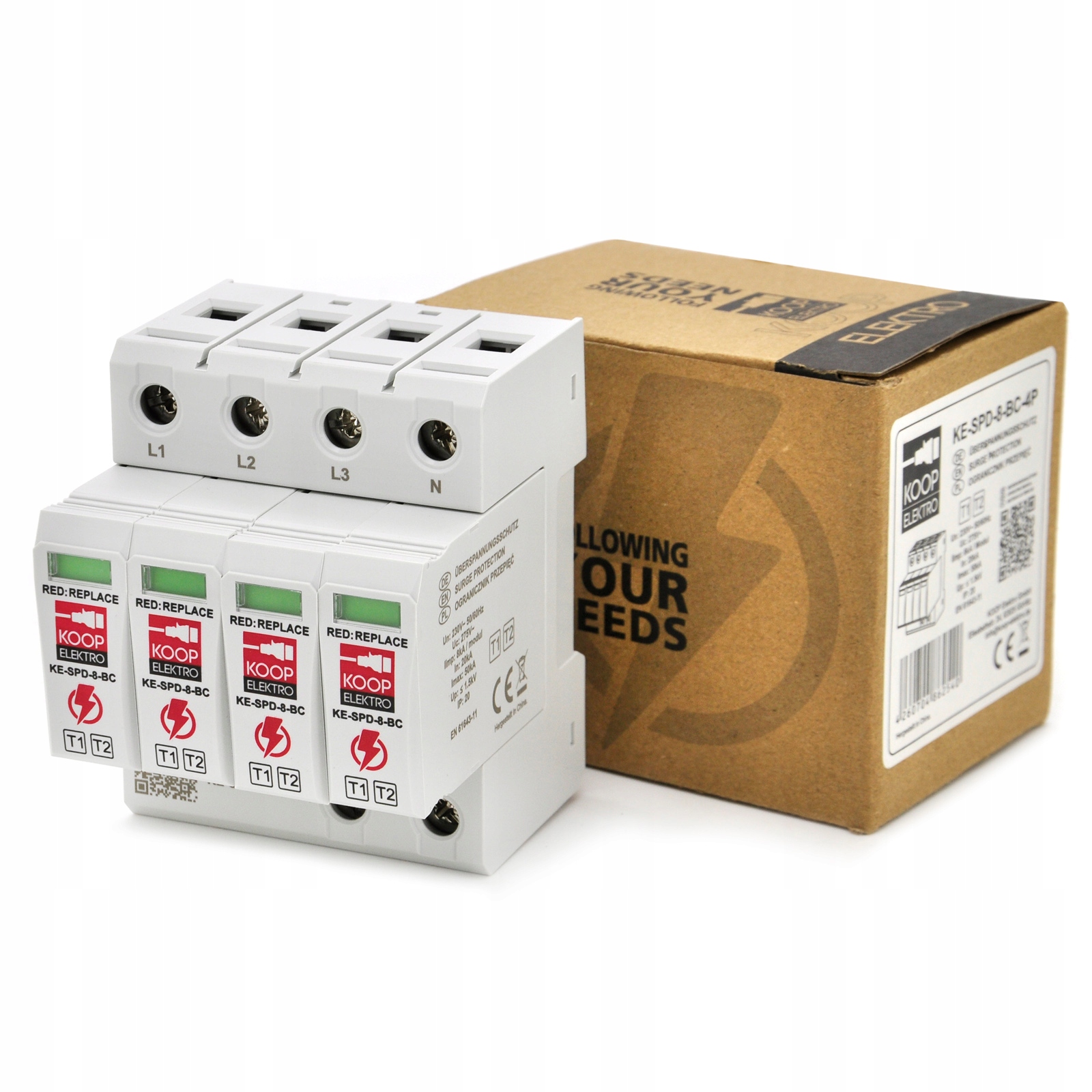 Omezovač Přepětí Ac 8kA B+c T1 T2 Ochranný 3-FÁZOVÝ 4P Na Din Lištu