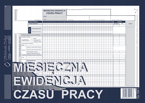 MIESIĘCZNA EWIDENCJA CZASU PRACY A4 526-1