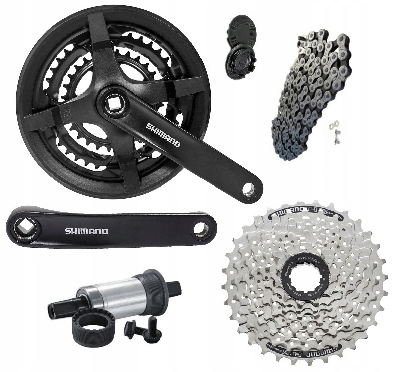 Shimano Zestaw Napęd 3x8 Korba 48 Kaseta HG41 Łańcuch support Cross