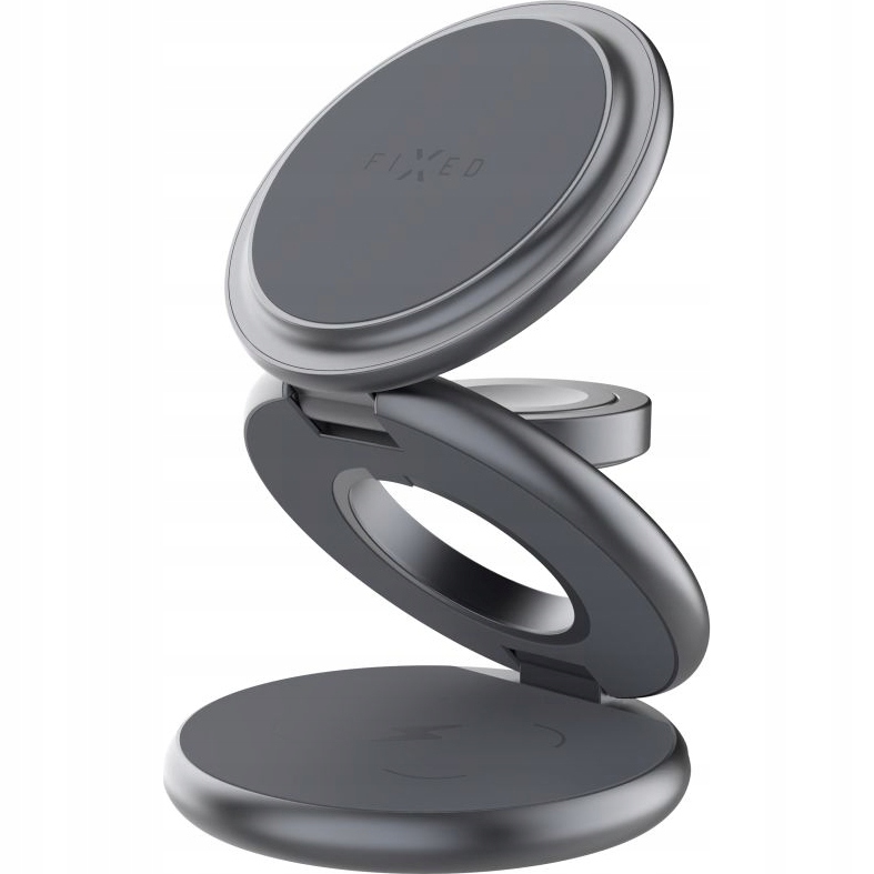 Bezdrátová skládací nabíječka 3v1 MagPowerstation Round šedá Fixmpos-ro-gr