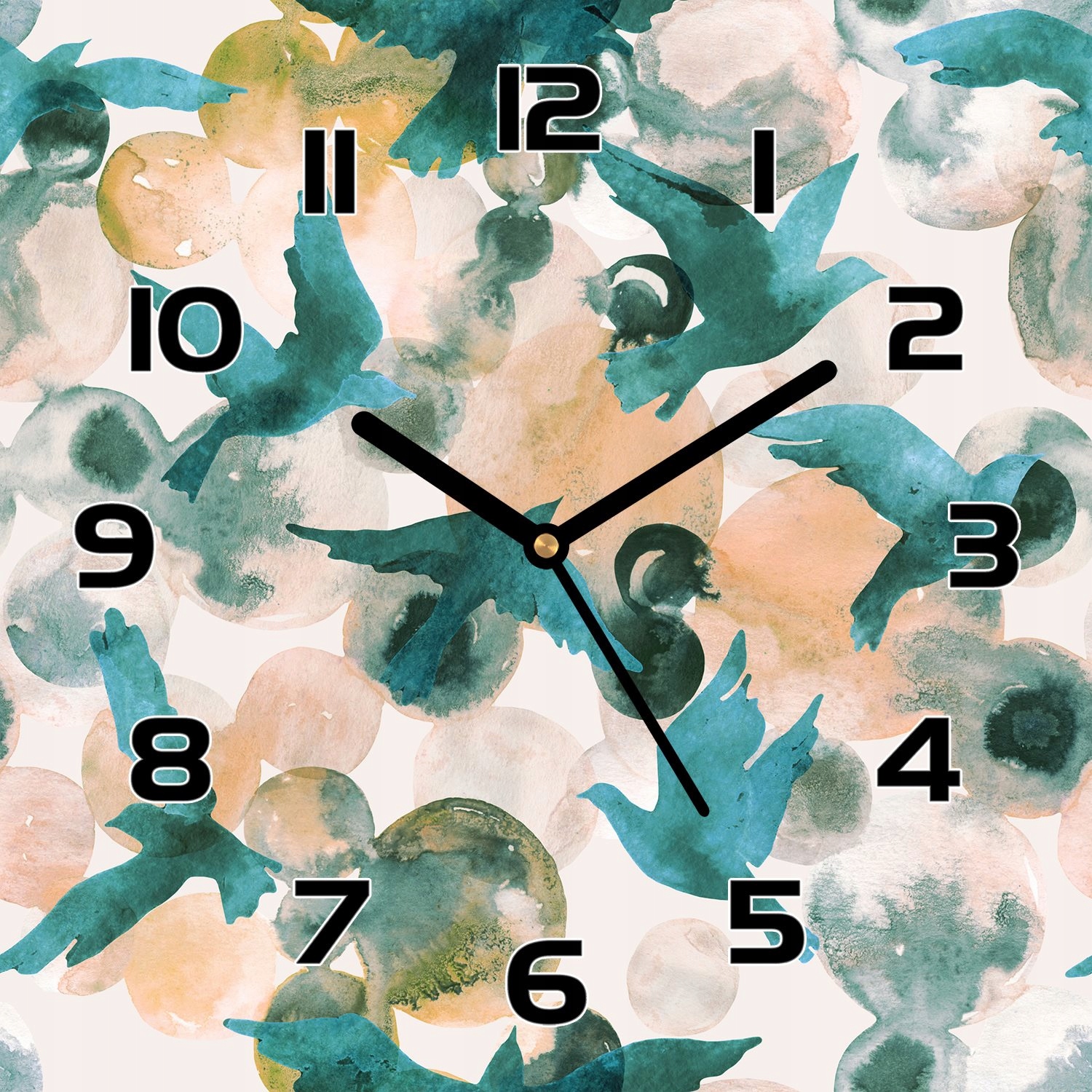 

Cichy zegar na szkle Ptaki malowane farbą 30x30 cm