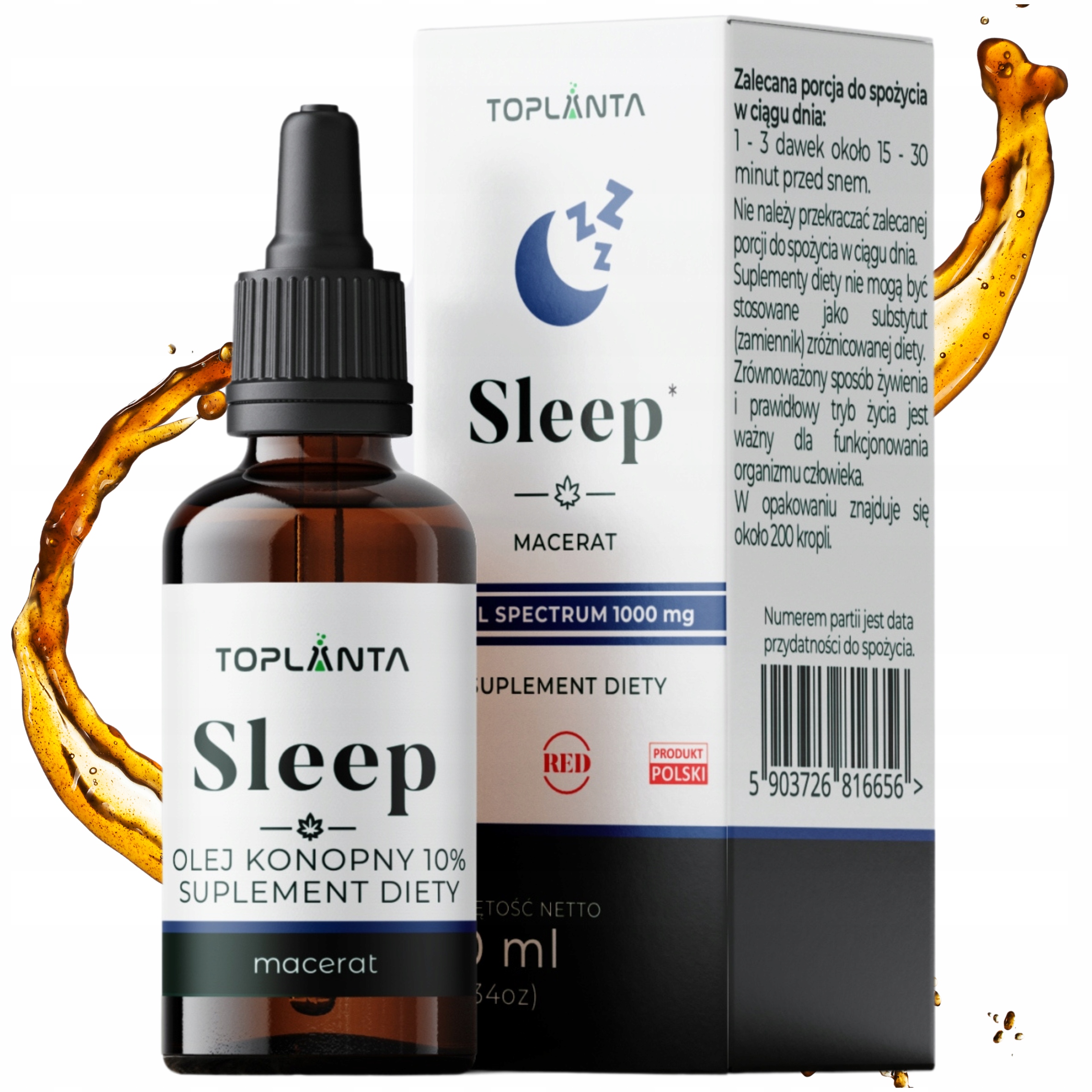 Olejek Konopny 10% Sleep - 10 ml od ToPlanta Suplement Diety