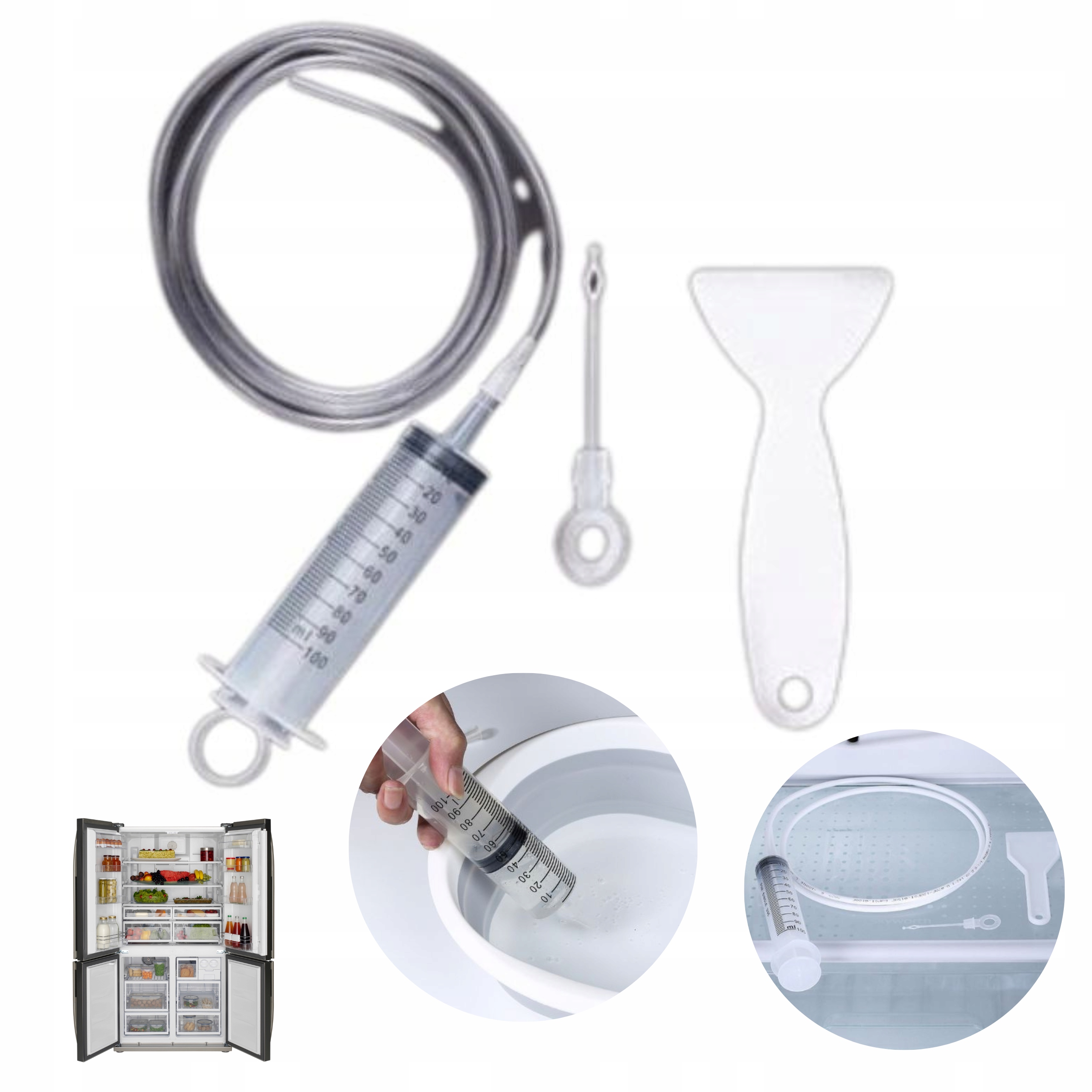 ZESTAW DO CZYSZCZENIA LODÓWKI STRZYKAWKA ODPŁYWU