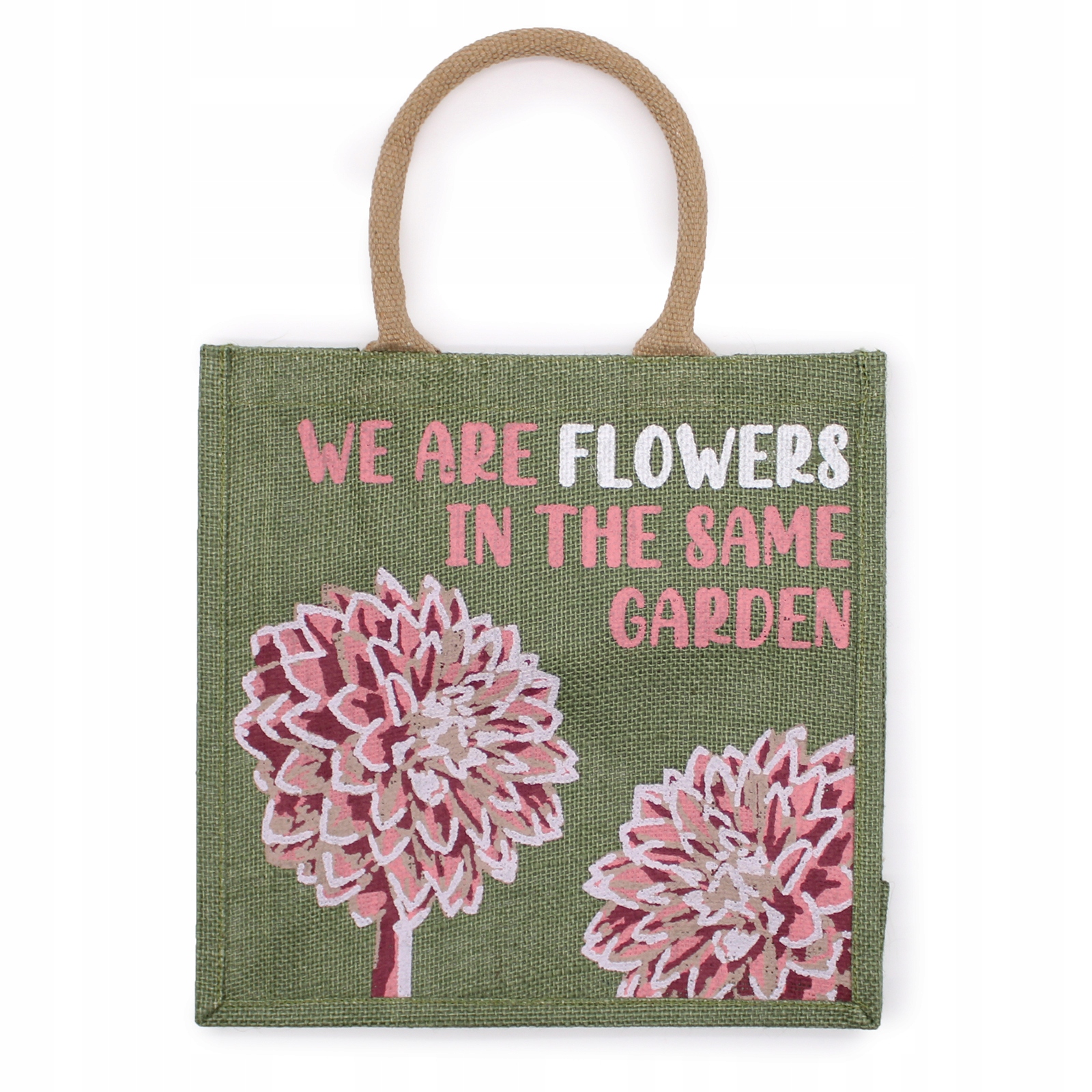

Jutowa Torba z Nadrukiem We are Flowers Oliwkowa