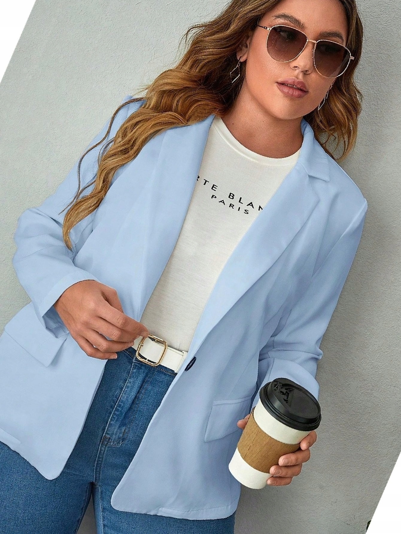 Sako na každý den modré s jednořadými klapkami Plus Size 4XL