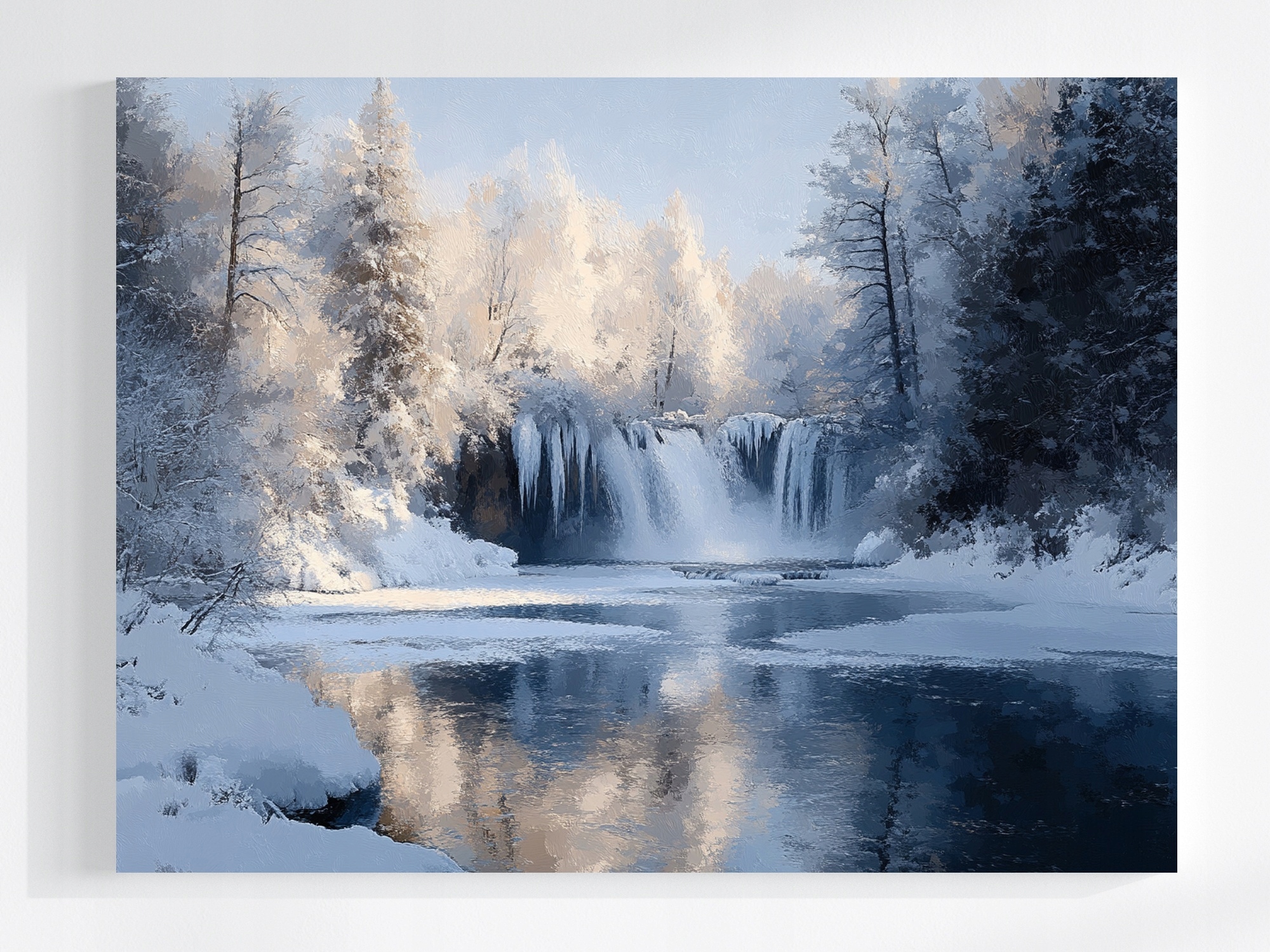 Obraz Na Plátně Canvas Krajina Zima Sníh Mráz Led Vodopád Řeka 80x60