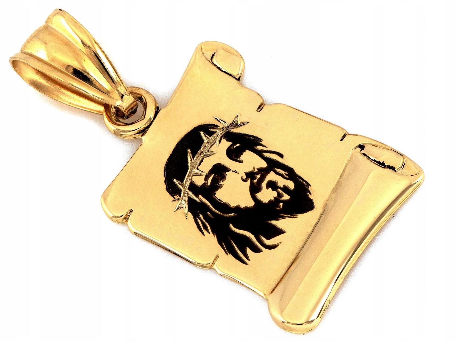 Zlatý medailonek 585 Ježíšek v trnové koruně papyrus 0.95 g 23 mm jako dárek