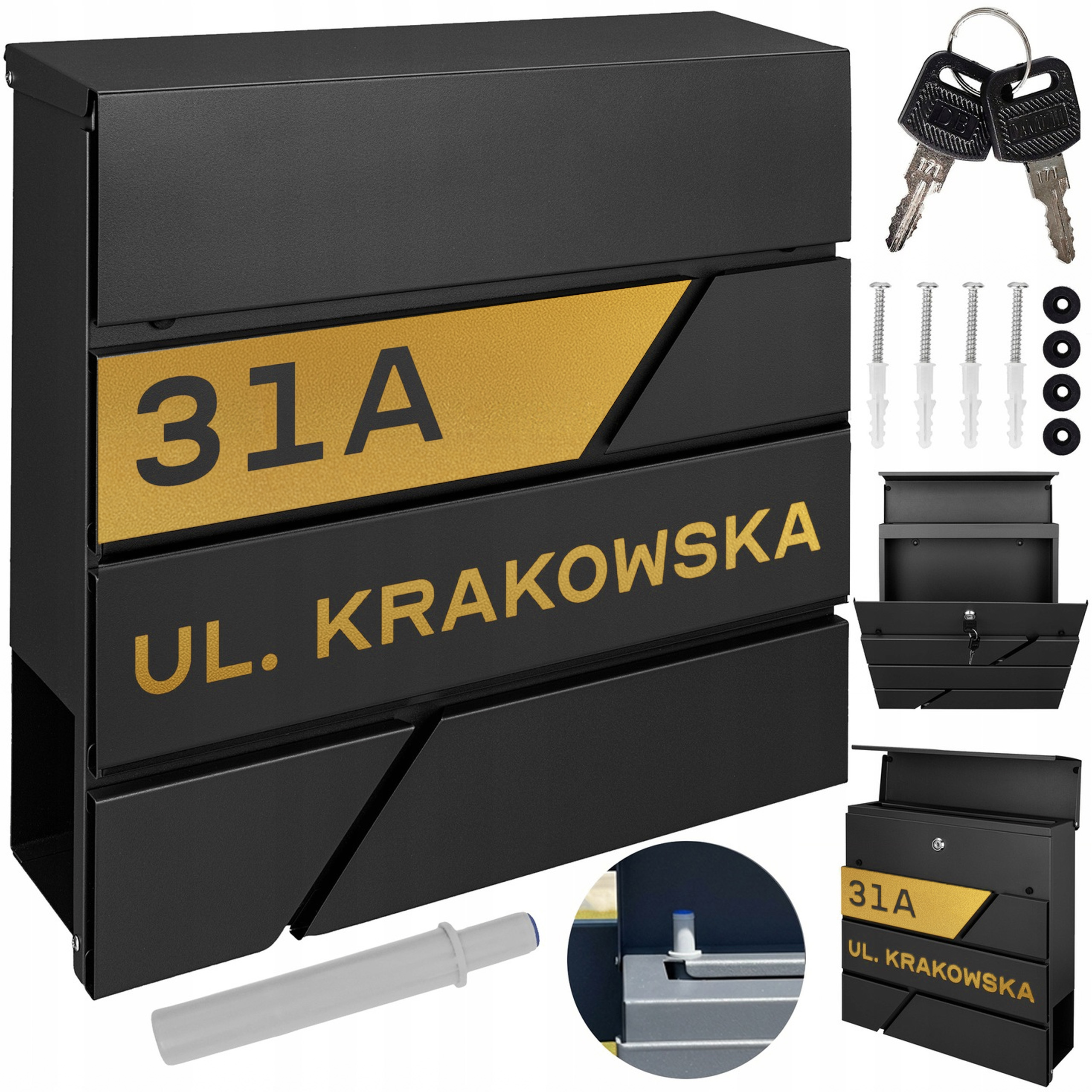 Černá Poštovní Schránka Na Poštu Se Zlatým Vzorem