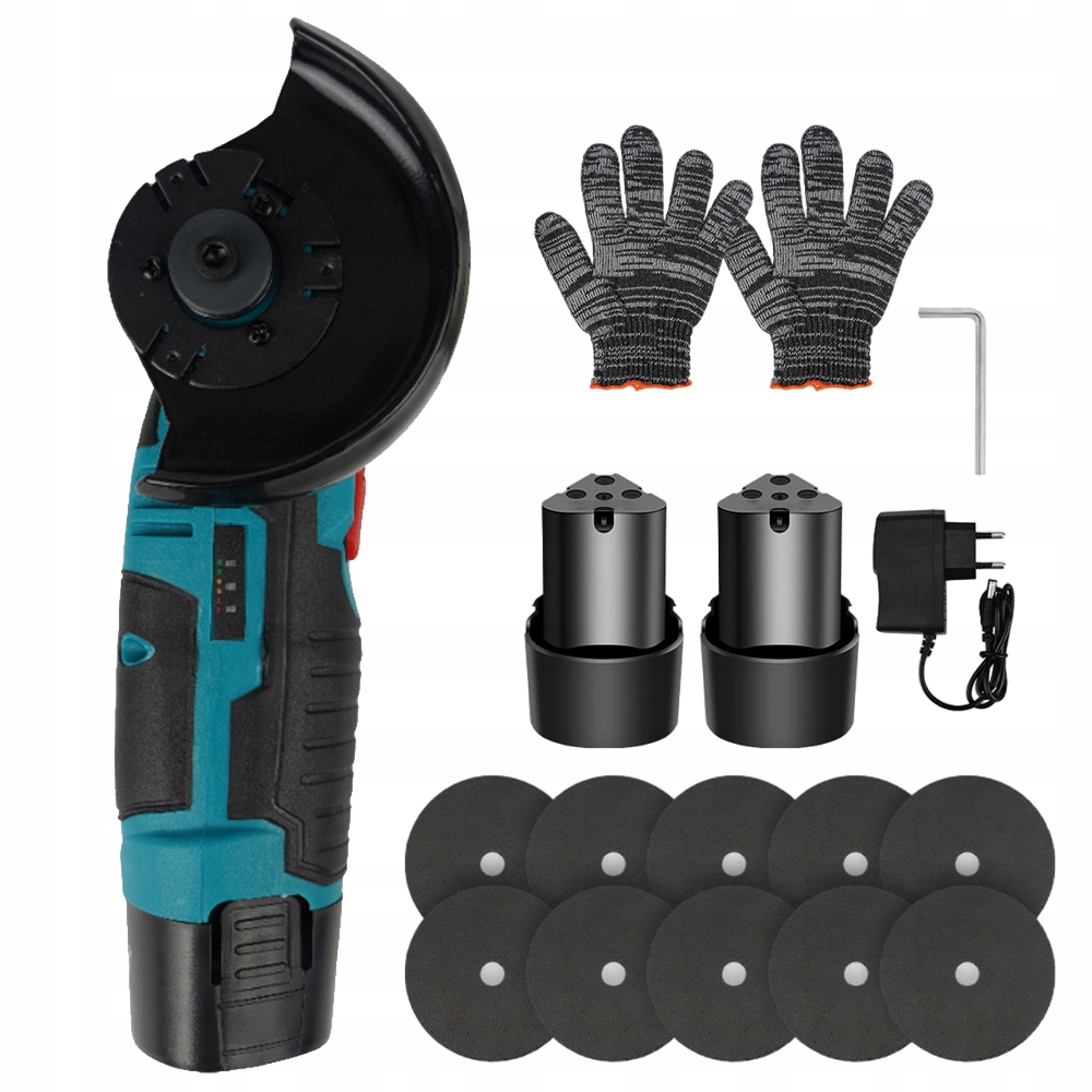 SZLIFIERKA KĄTOWA DO CIĘCIA AKUMULATOROWA 19500 RPM 10TARCZ ZESTAW 2x AKU