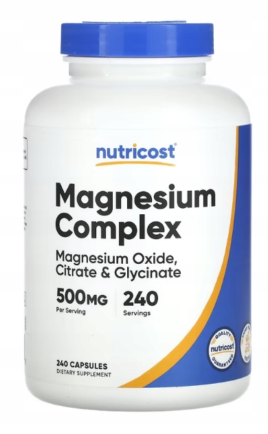 Nutricost Hořčík – Magnesium Complex Glycinát citronan 500 mg 240 kapslí