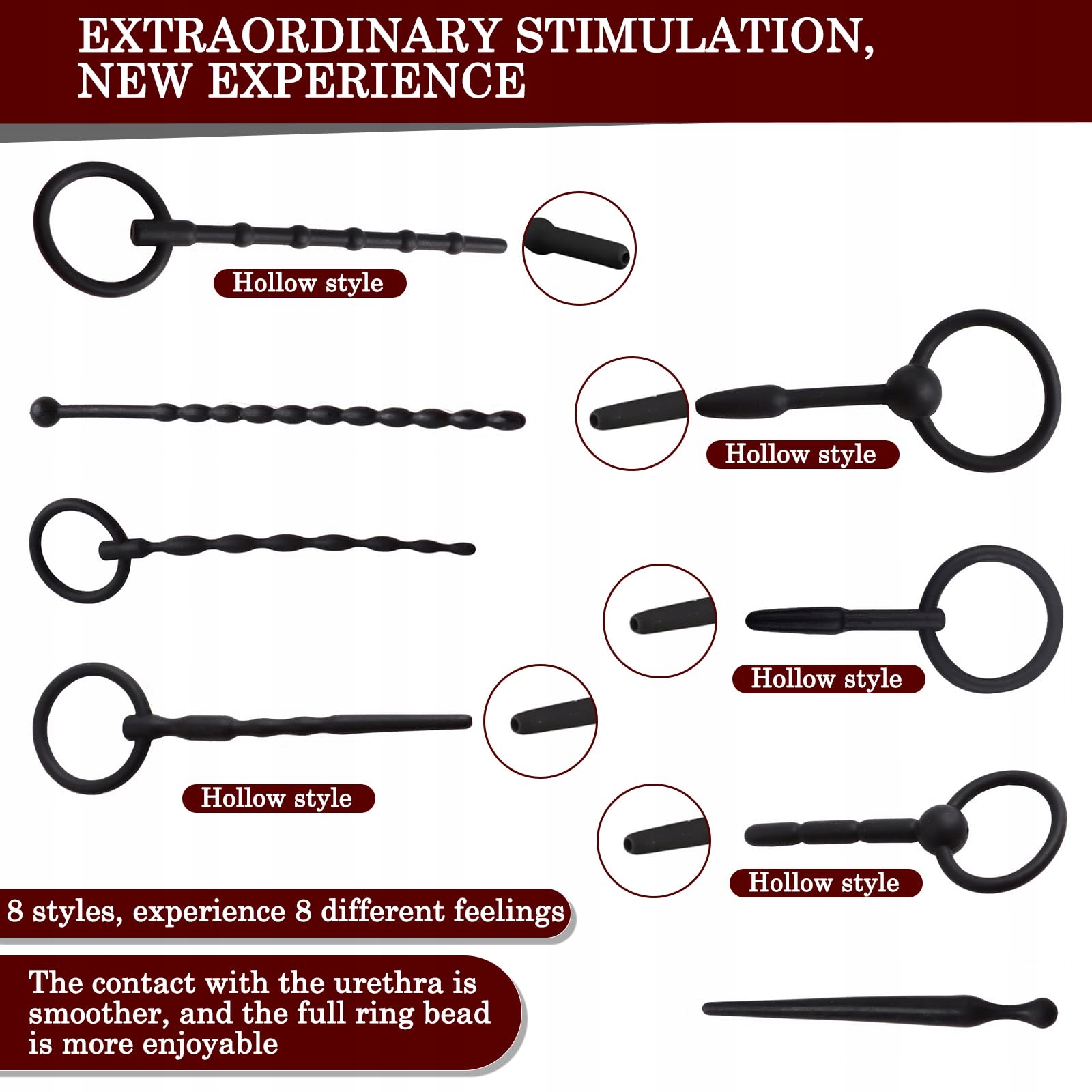 BDSMJOY Zestaw 8 Dilatorów Silikonowych Do Cewki Moczowej Dla Mężczyzn — miniatura 3