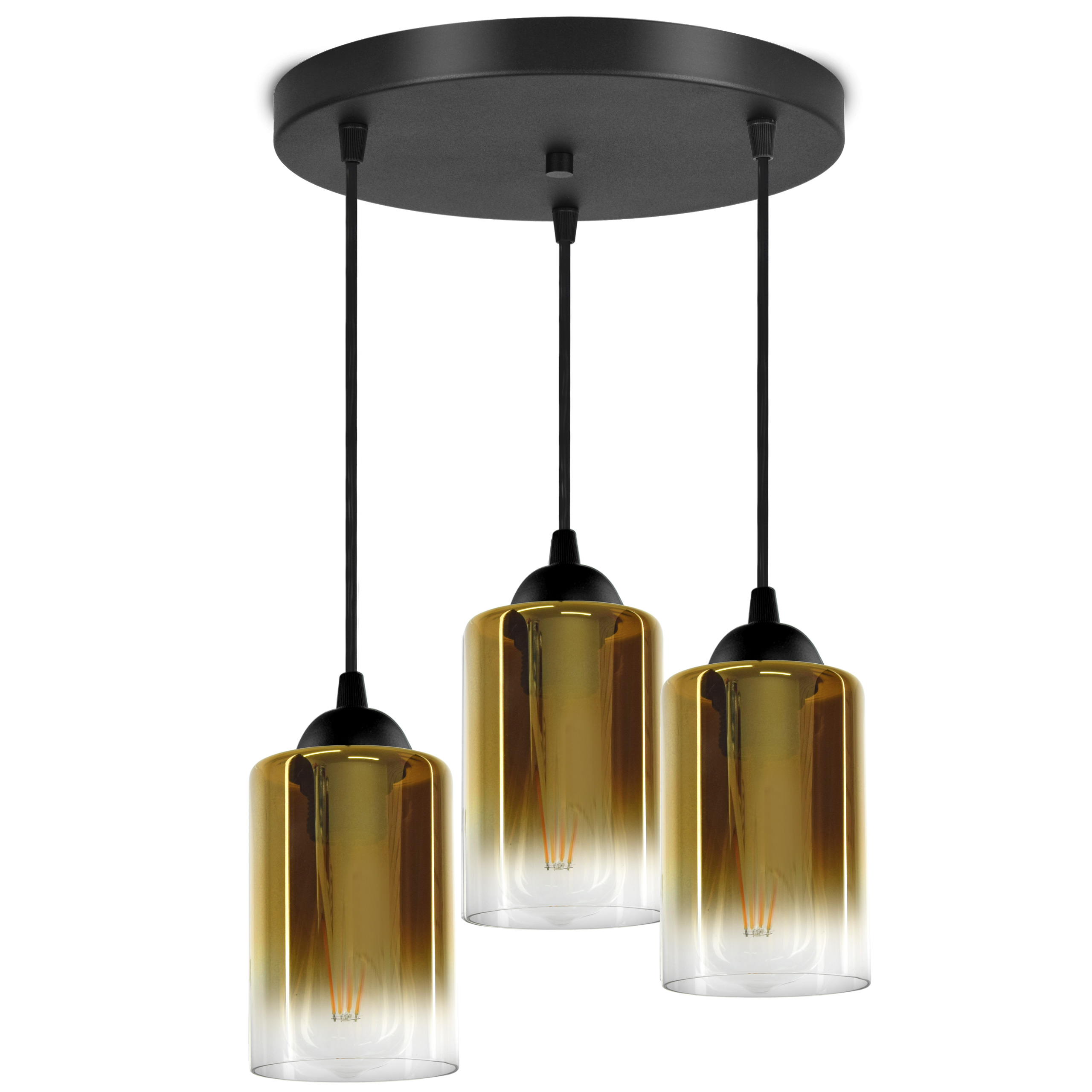 

Lampa Wisząca Trzy Tuby Złote Transparentne Led