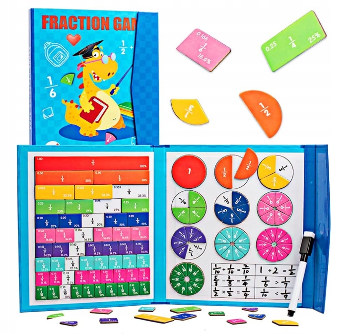 ZABAWKA DO NAUKI MATEMATYKI UŁAMKI TABLIC MAGNETYCZNA EDUKACYJNA MONTESSORI