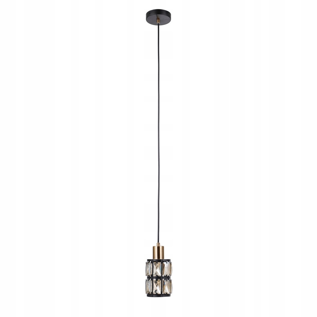 Menfi, moderní, dekorativní černo-mosazná závěsná lampa s krystaly
