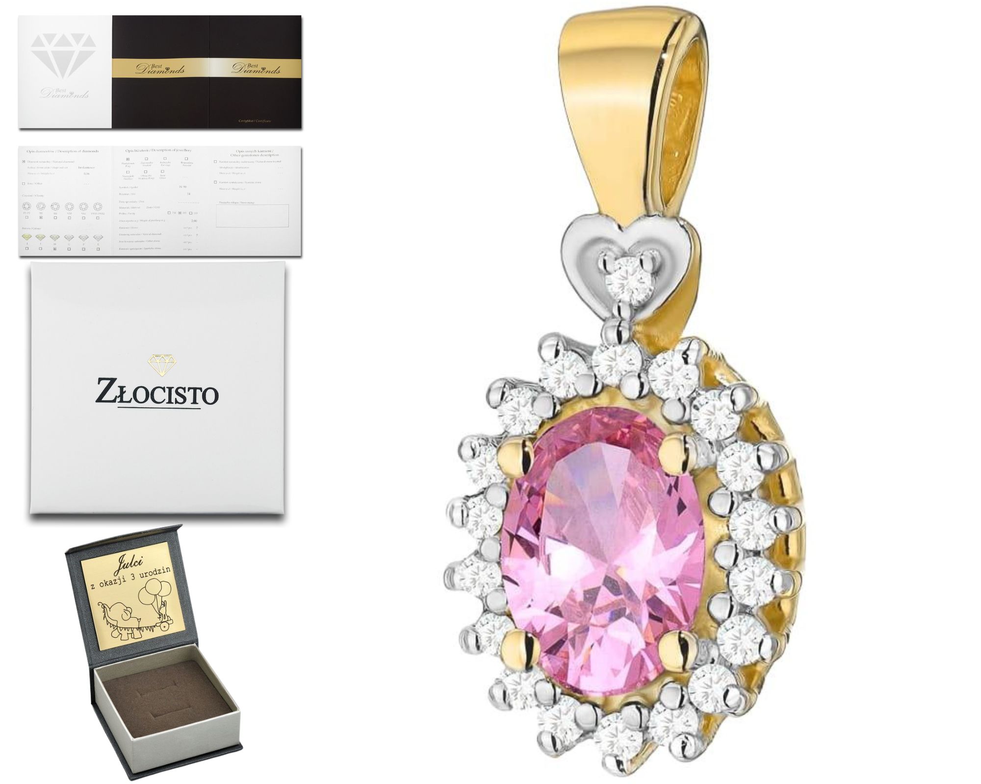 Zlatý Přívěsek S Briliantem A Růžovým Topazem 585 Dárek Gravírování