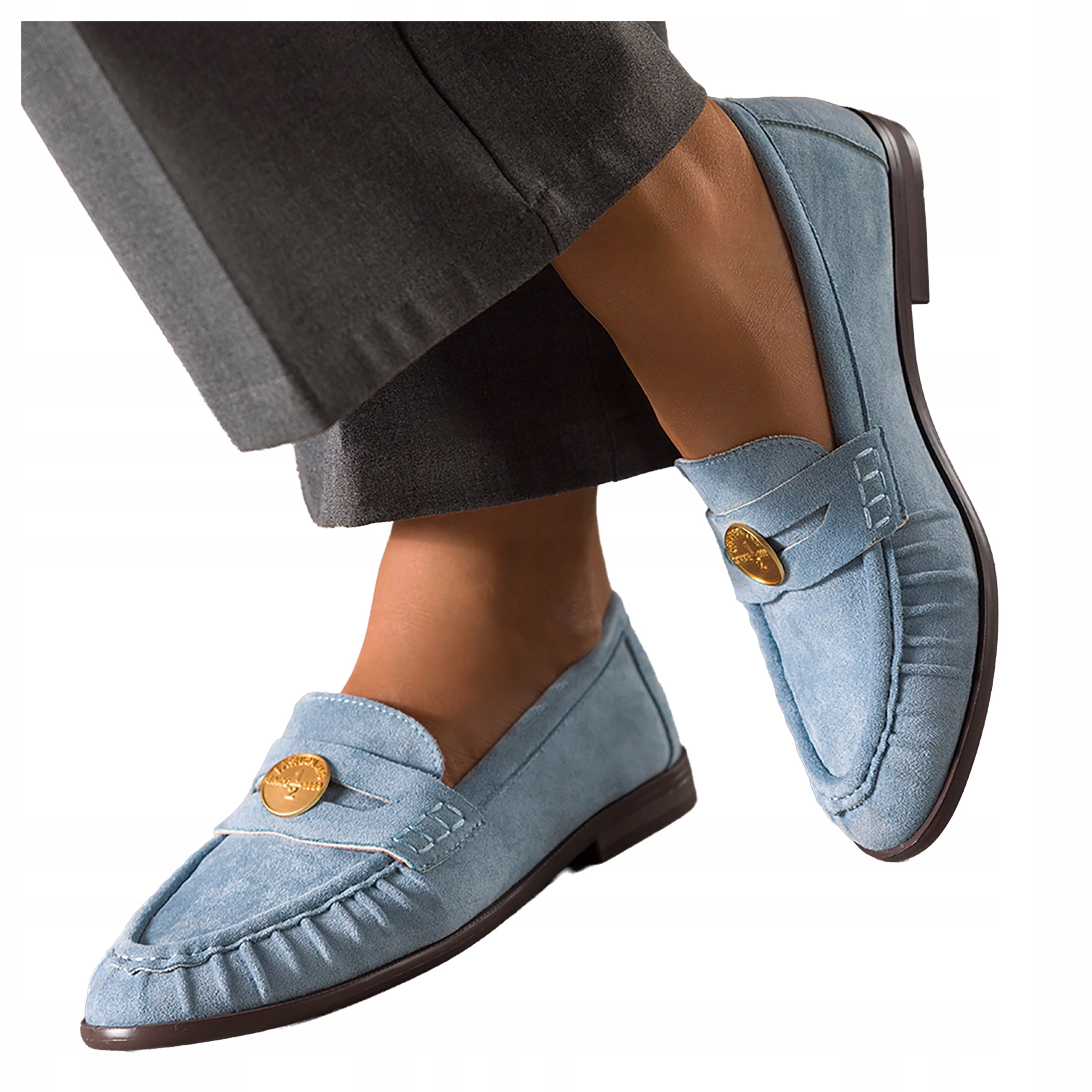Modré dámské Mokasíny se zlatou ozdobou Pohodlné Semišové Ploché vel 38