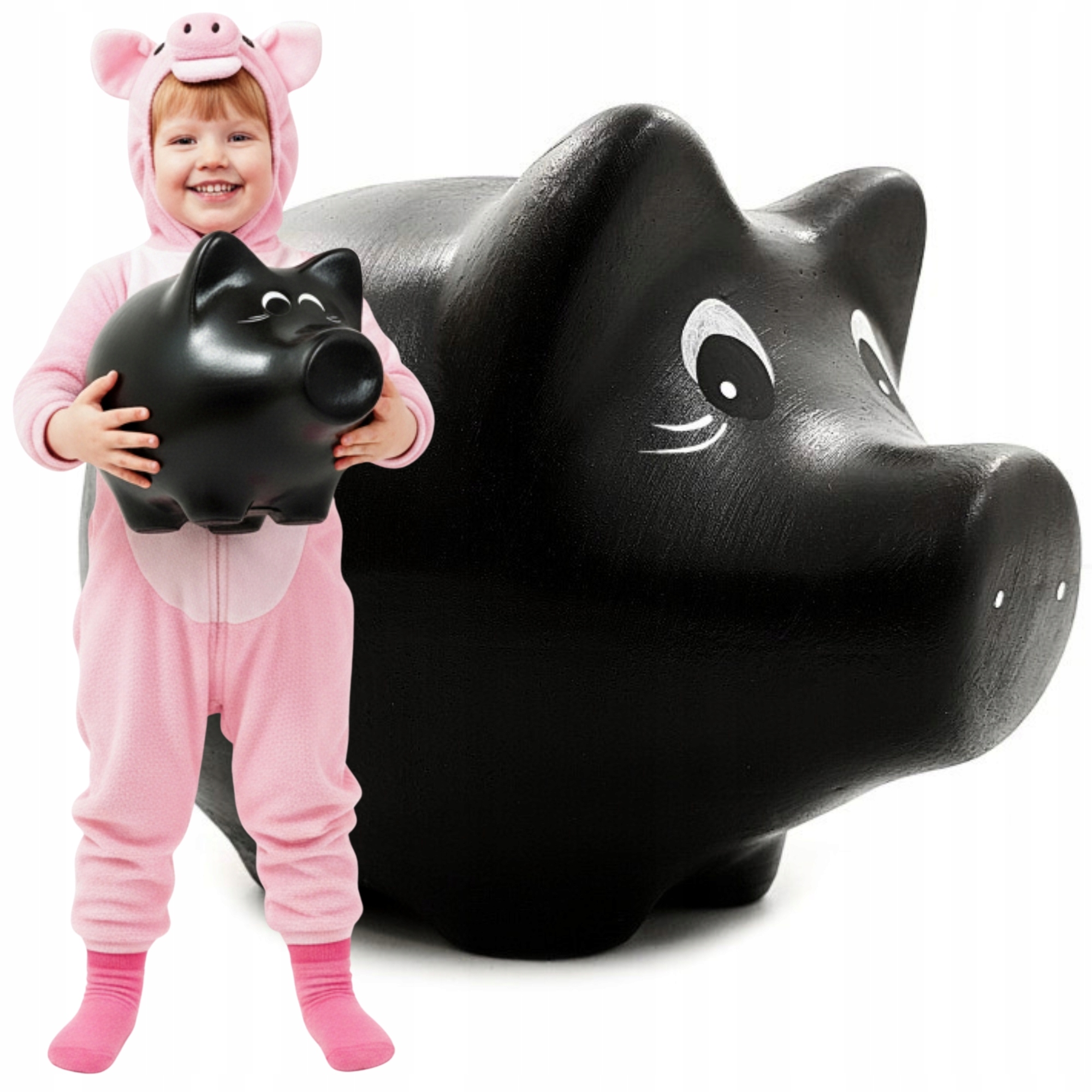 Černá pokladnička velká XXL prostorná Keramická bez otvírání Prasátko ruční výroba