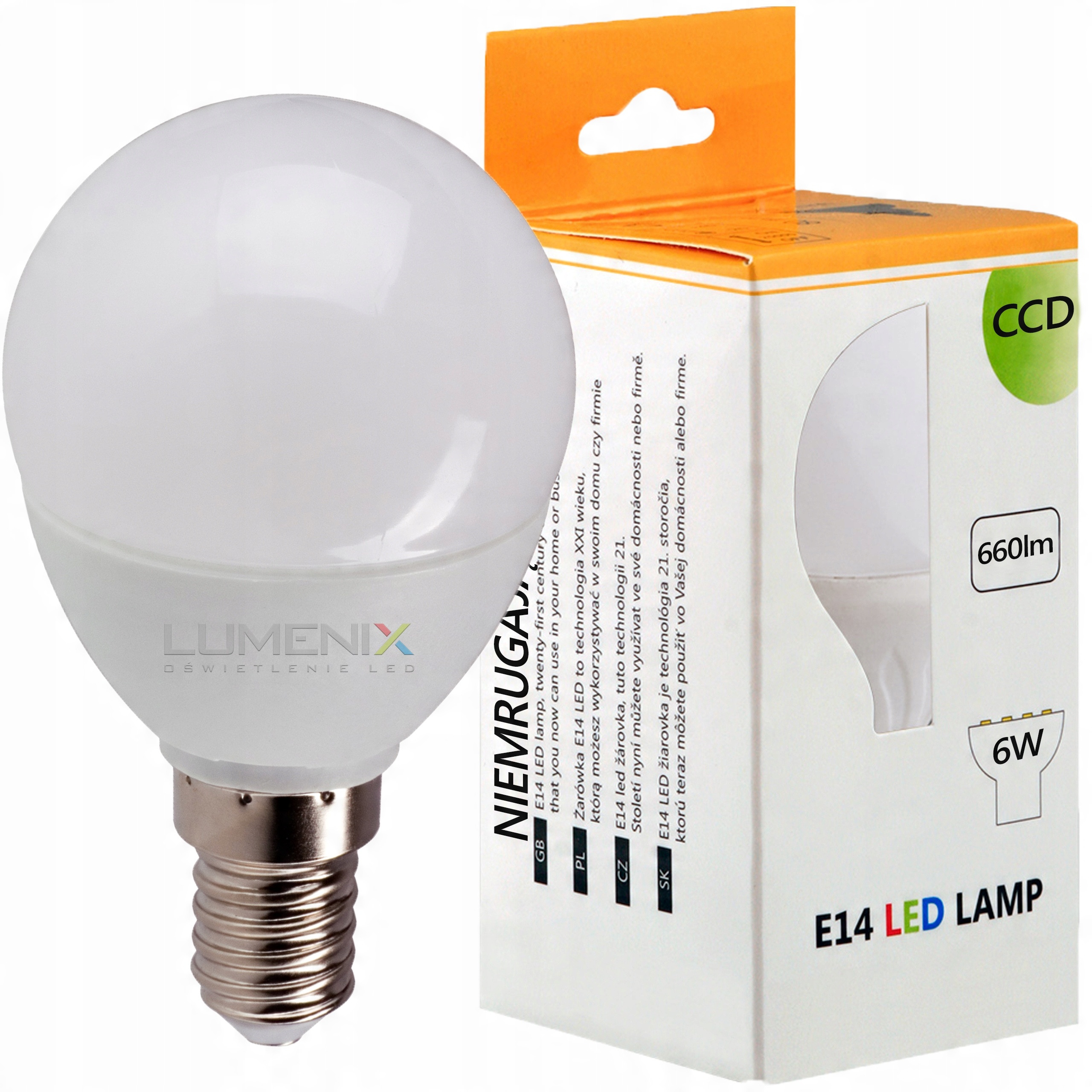 

Żarówka Led E14 660lm 6W CCD kulka Ciepła