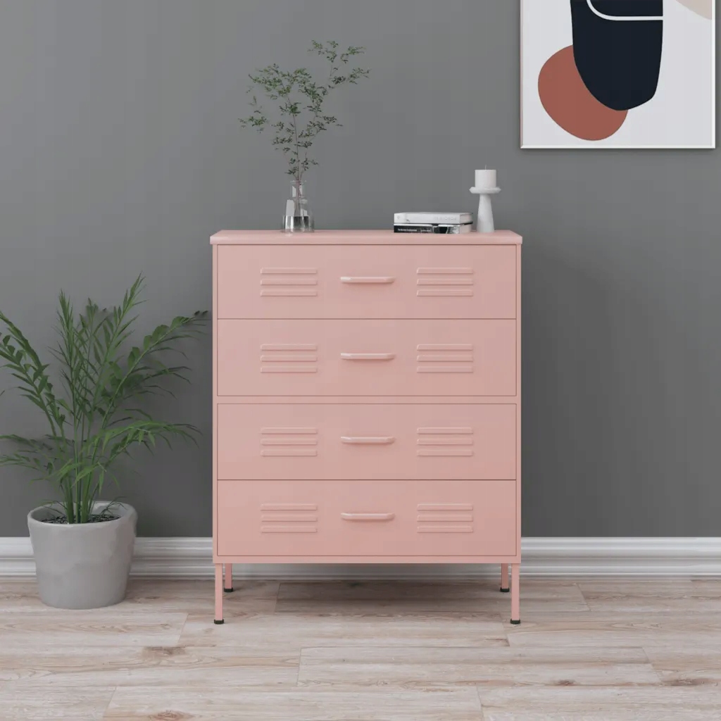 vidaXL Komoda se zásuvkami růžová 80 x 35 x 101,5 cm ocel