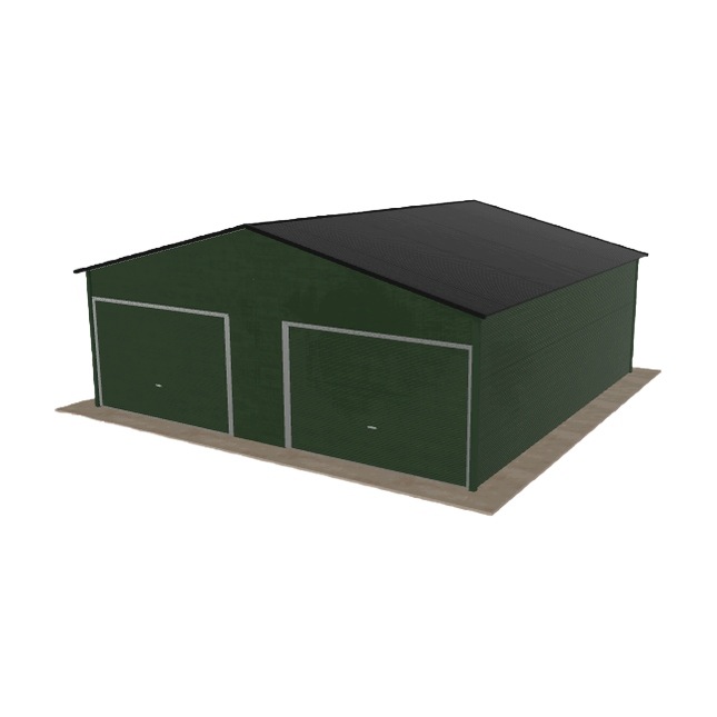 Plechová garáž 7x7 m, dvoupolohová, dvoupolohová, zelená