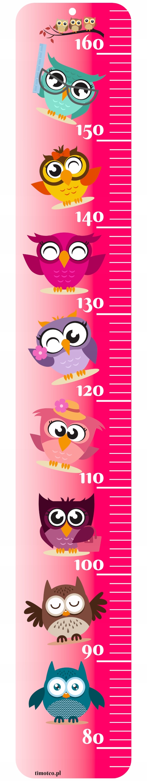 Miarka wzrostu na ścianę miara RÓŻOWA SOWY Bohater brak