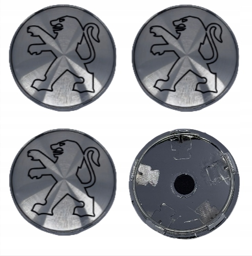 Sada 4 kusů deky Peugeot s logem ráfku 60 mm Stříbrné dekle