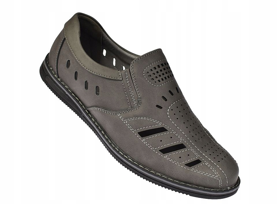 Pánské mokasíny letní ažurové polobotky s vyřezanými sandály P-7011 Gr vel 46