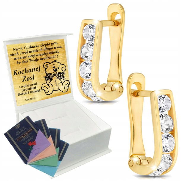 Złote Kolczyki Dziecięce 333 Na Komunię Chrzest Grawer