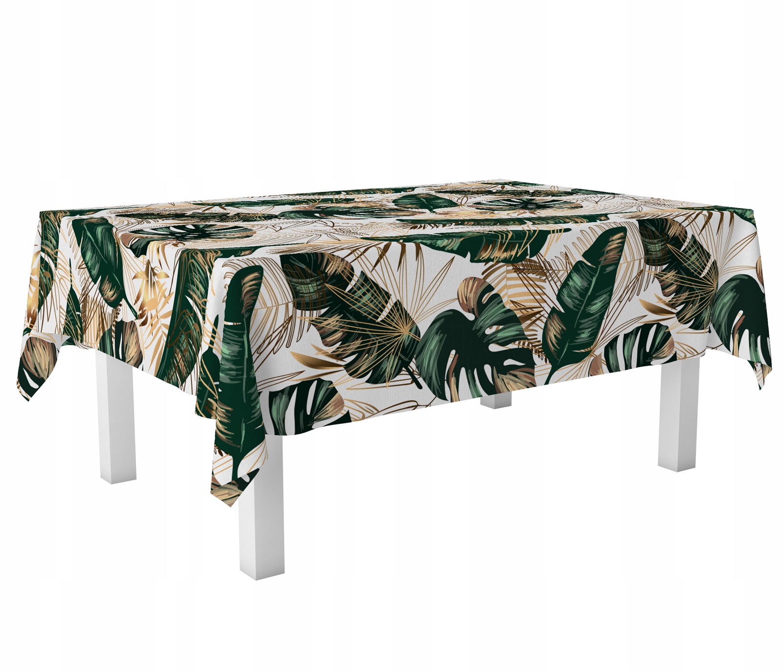 OBRUS DEKORACYJNY 140X220 WZÓR BIAŁE LIŚCIE