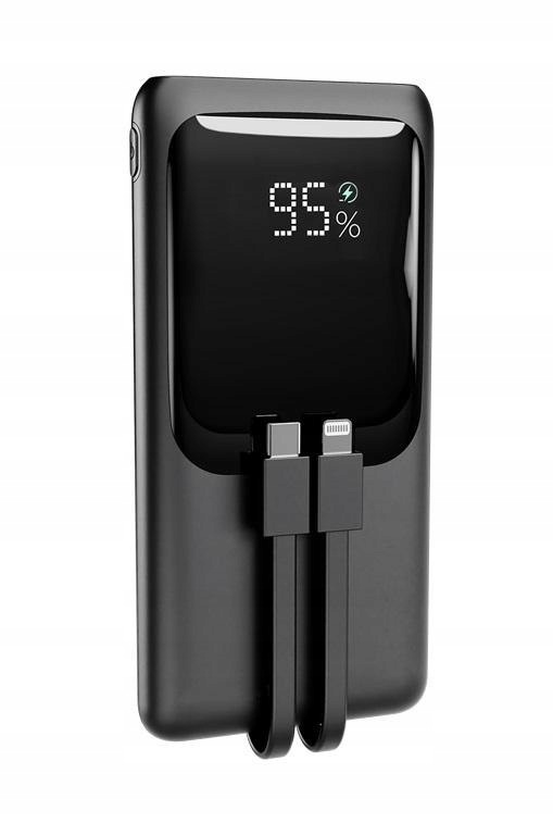 Power Bank Gembird 10000 mAh QC3.0 Pd zintegrowane kable 20W czarny