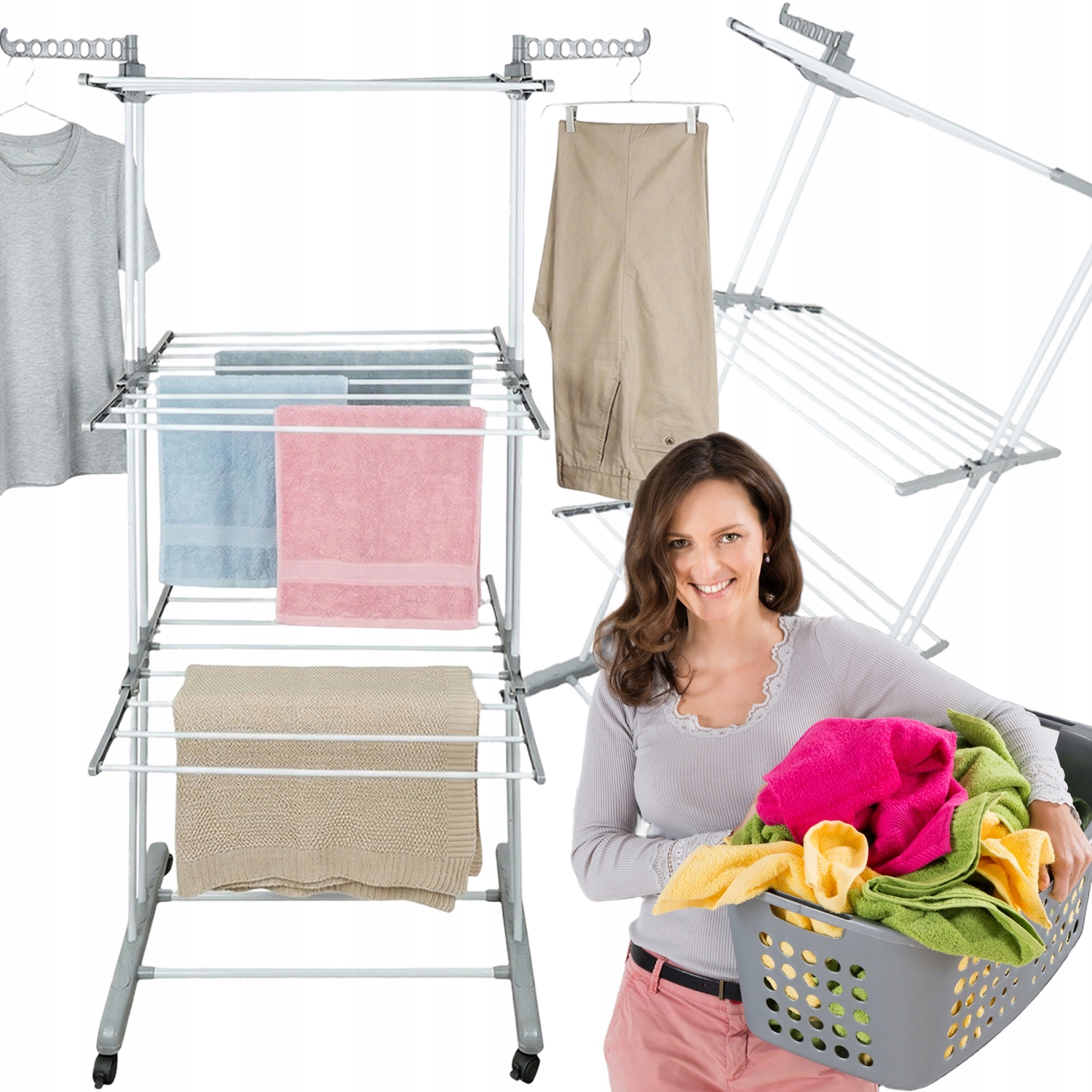 Levně Sušák Na Prádlo, Prádlo, Stojící, Skládací, Vertikální, Na 4 Kolečkách