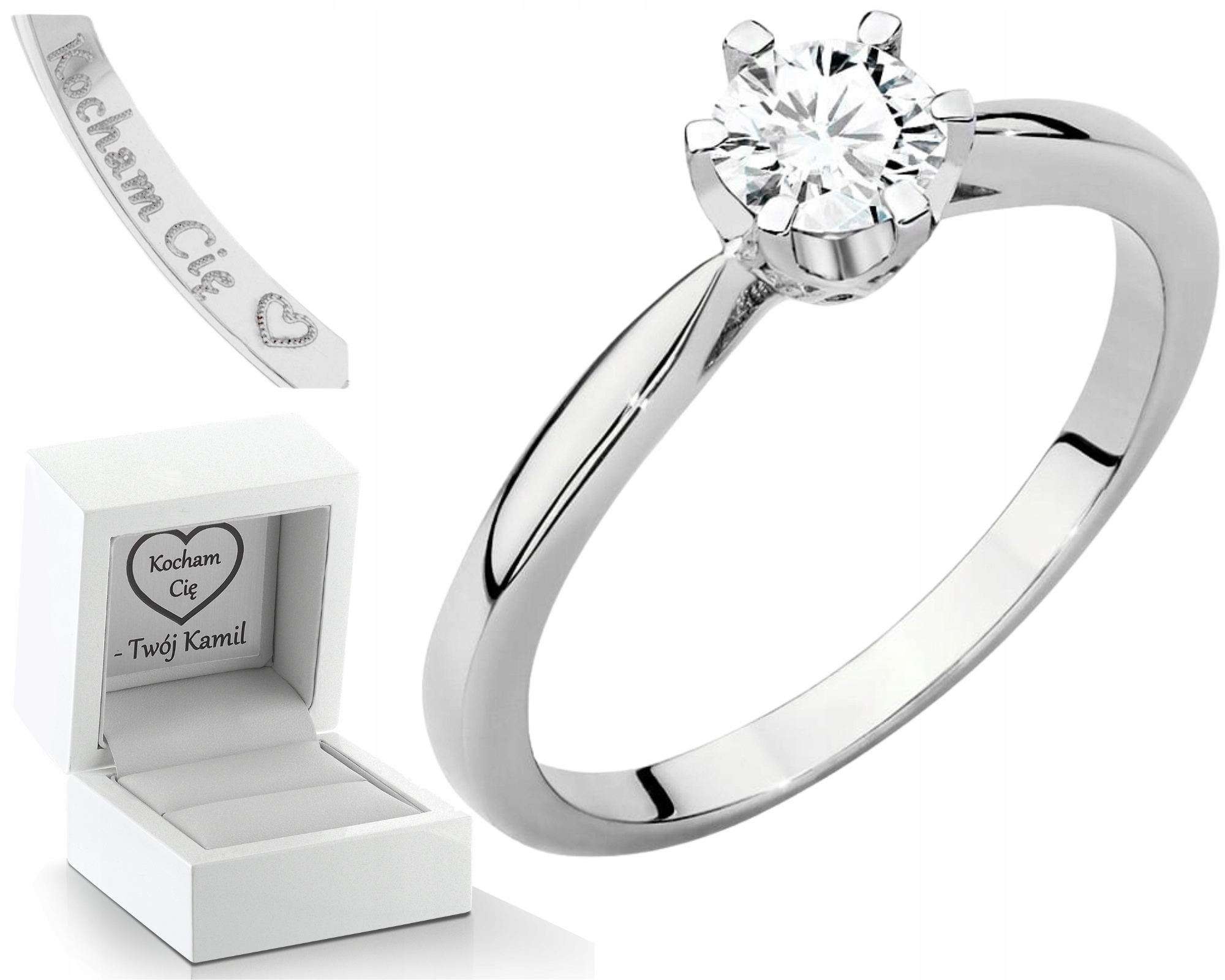 Prstýnek Z Bílého Zlata S Laboratorním Gravírování Diamantů 585 Dárek