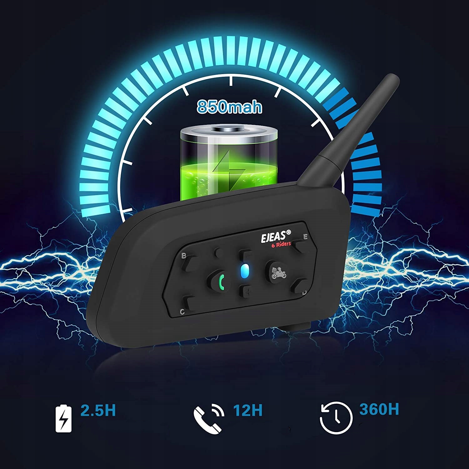 INTERKOM INTERCOM MOTOCYKLOWY EJEAS V6 PRO 1200M Typ połączenia Bluetooth