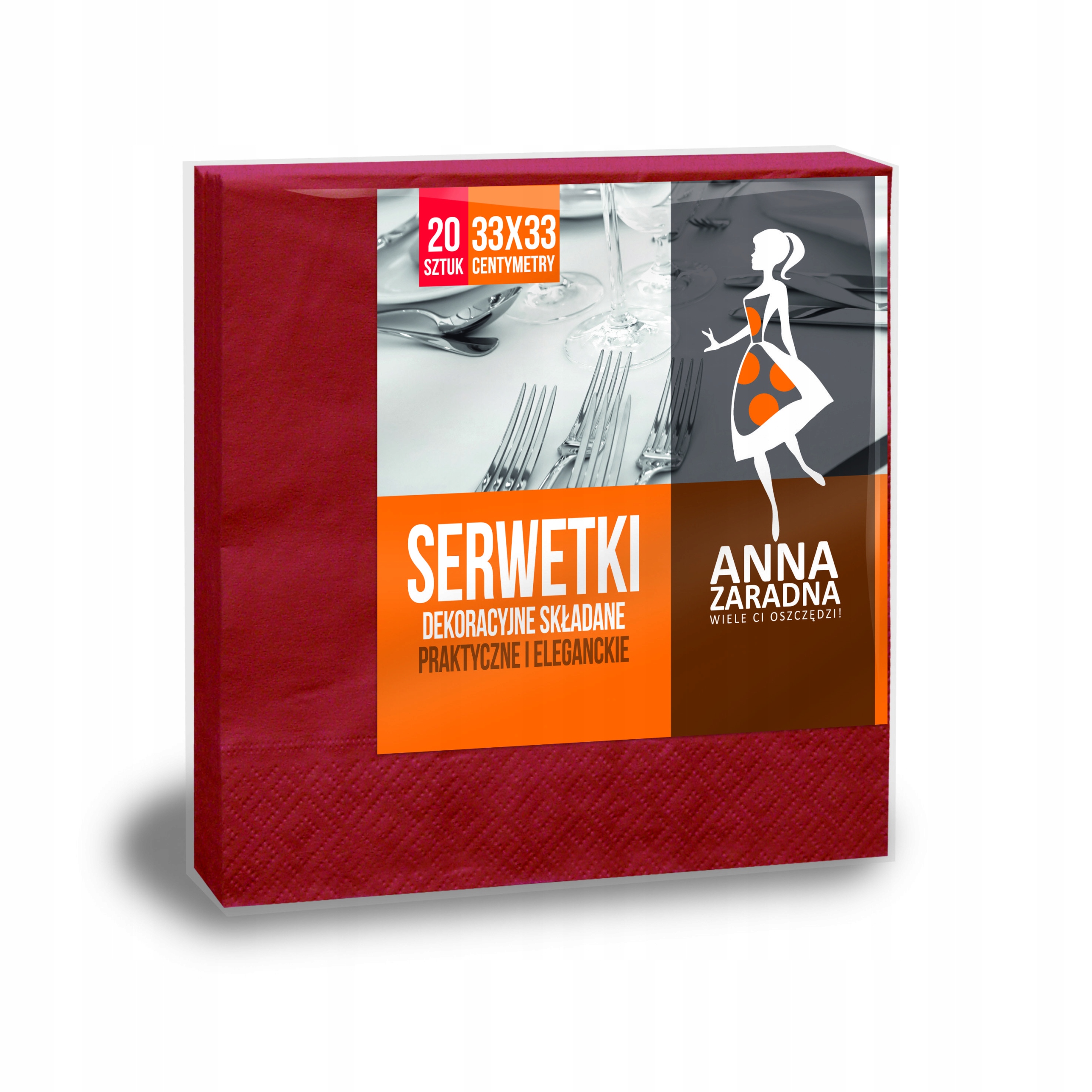 

Serwetki składane 33x33 20szt. Bordowe